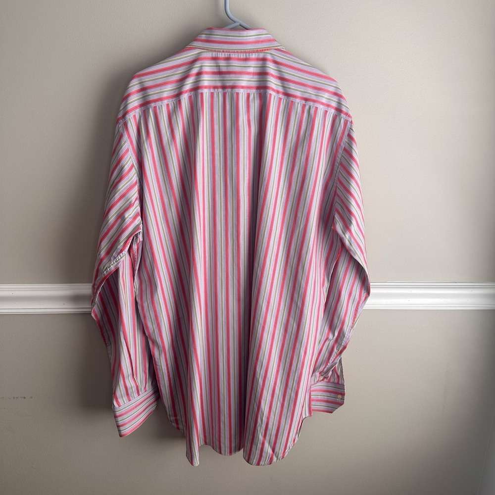 ETRO Mens Pink Green Striped Button Up Shirt IT 44 US XL Preppy Office Business - Picture 5 of 6